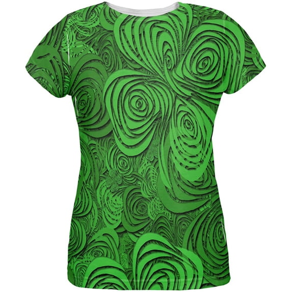 St Patricks Day Trippy Irish Clover Field All Over Womens T Shirt Multi SM