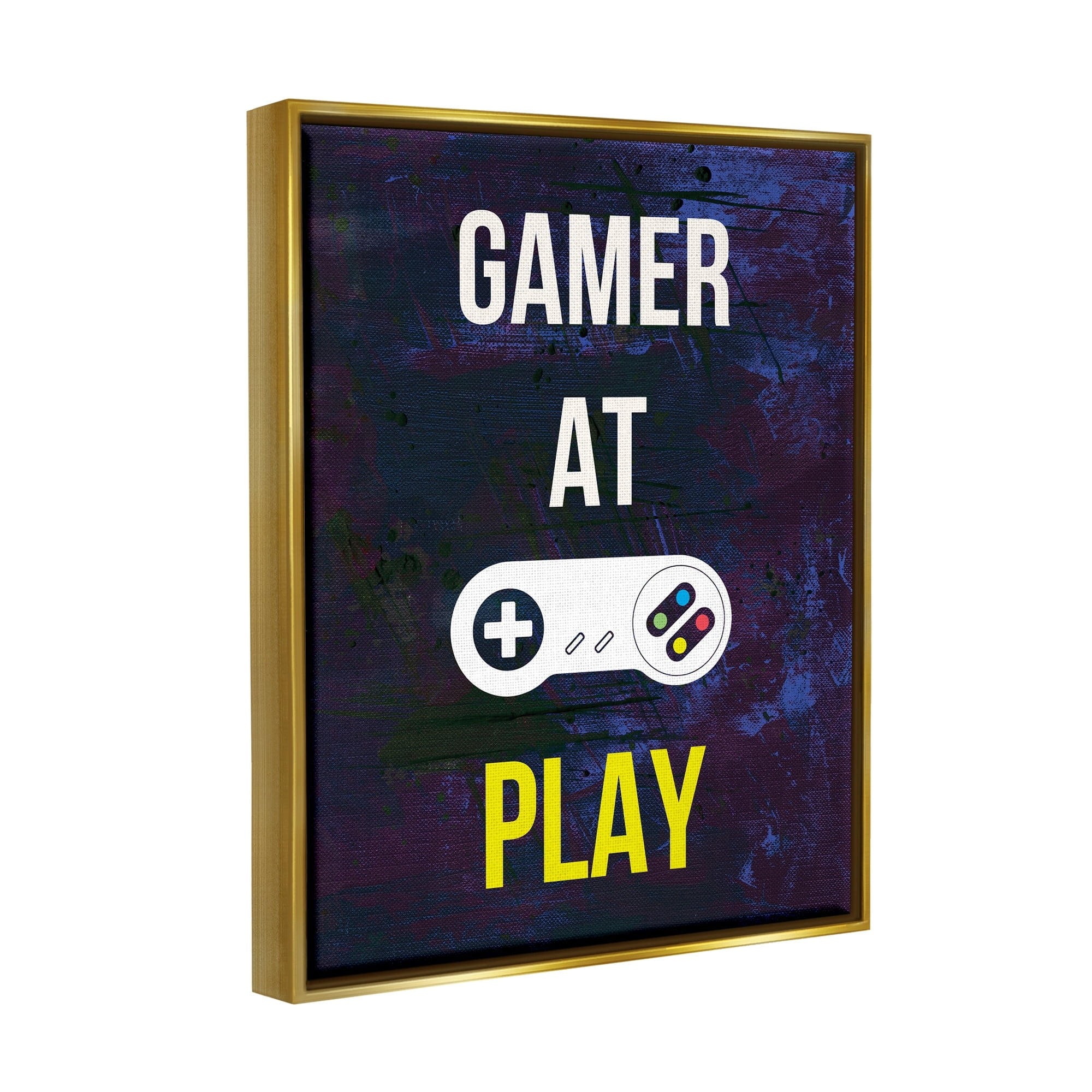 Stupell Industries Gamer At Play Vivid Layered Background Controller Graphic Art Metallic Gold Floating Framed Canvas Print Wall Art, Design by Annie Warren