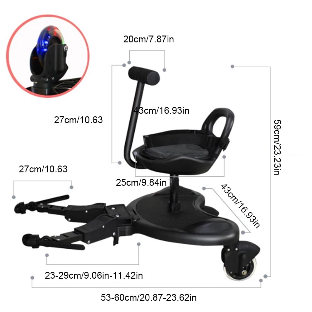 golytefs Universal Stroller Board Adapter 2-in-1 Non-Slip Adjustable Step Stand Ride-On Pedal Attachment with Detachable Seat Light-up Wheels Up to 55.11lbs