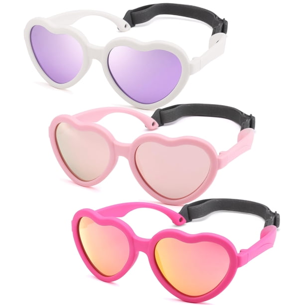 Lentes de Sol NULOOQ para Niñas con Forma de Corazón Polarizados, 3 Unidades, Edad 2-8 Años