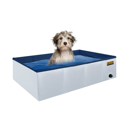 UPC: 0016463337638 | Plastic Dog Pool 37 x 24 Inches Rectangular Foldable Portable Outdoor Grooming Kiddie Pool For Dogs Grey – Medium