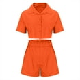 thumbnail image 3 of Kaemgyyd Women's Cotton Shorts Sets 2 Piece Outfit Button down Cropped Shirt and Shorts Sweatsuit Set Vacation Beach Outfits, 3 of 5