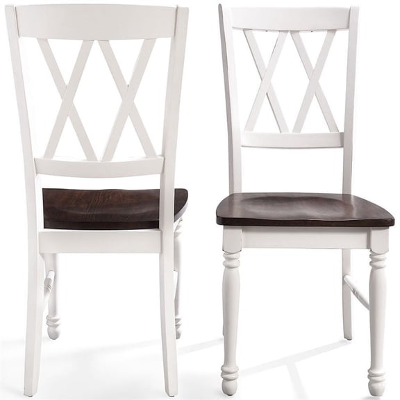 Pemberly Row Wood Turned Leg Dining Side Chair in White (Set of 2)