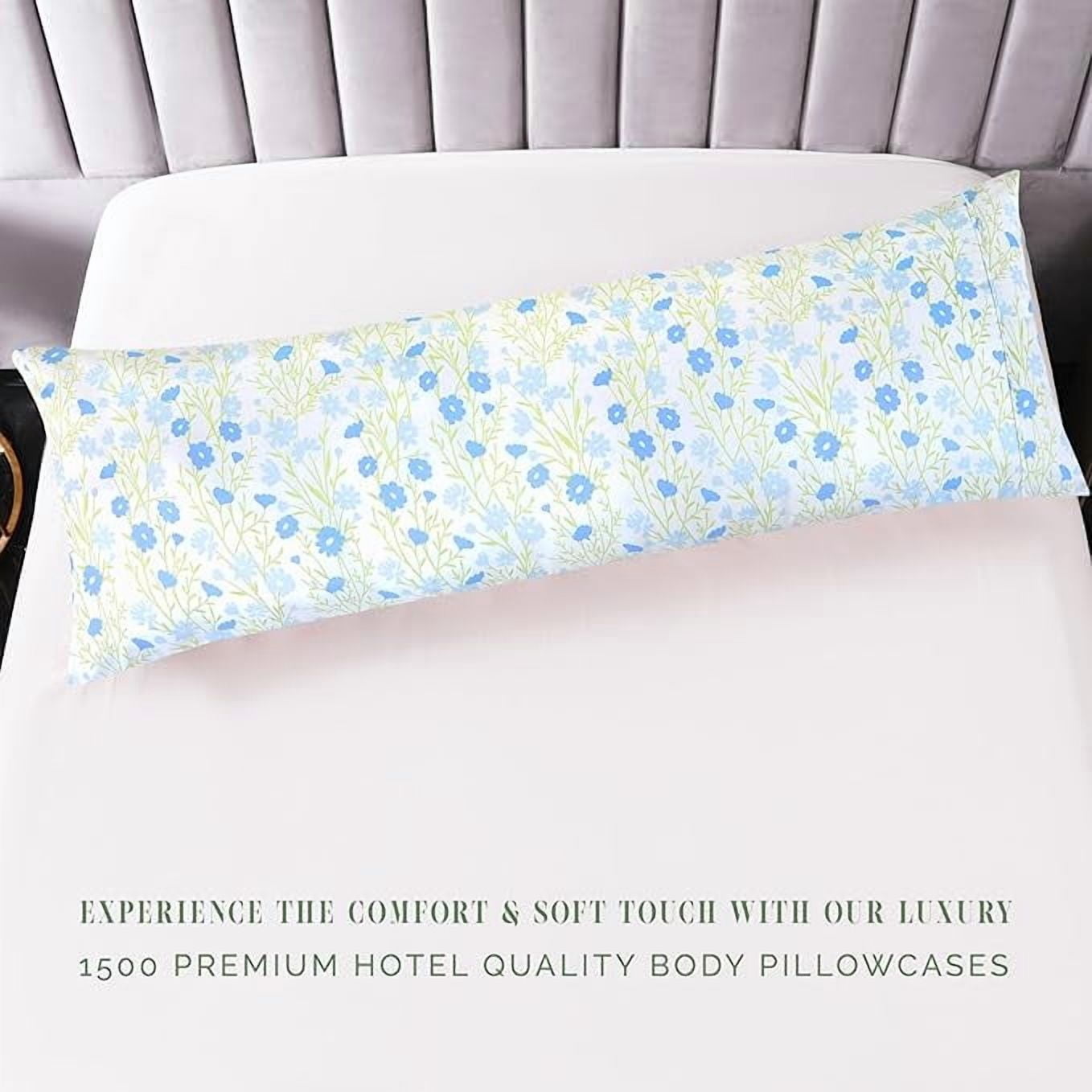 Floral Pint Pillowcase - 1500 Series Hotel Quality Microfiber, Soft and Smooth Hidden Zipper Closure - Body Pillowcase, Blue Laurel