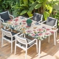 thumbnail image 2 of Pink Flowers Table Cloths for 4 Foot Rectangle Tables, Spring Floral Butterfly Leaves Plants Retro Beige Patio Waterproof Elastic Fitted Tablecloths, Washable Rectangular Table Cover for Camping, 2 of 8