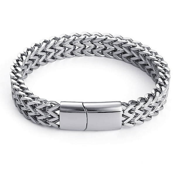 Pulsera de acero inoxidable con eslabones de cadena de doble hilera de 21 cm para hombre