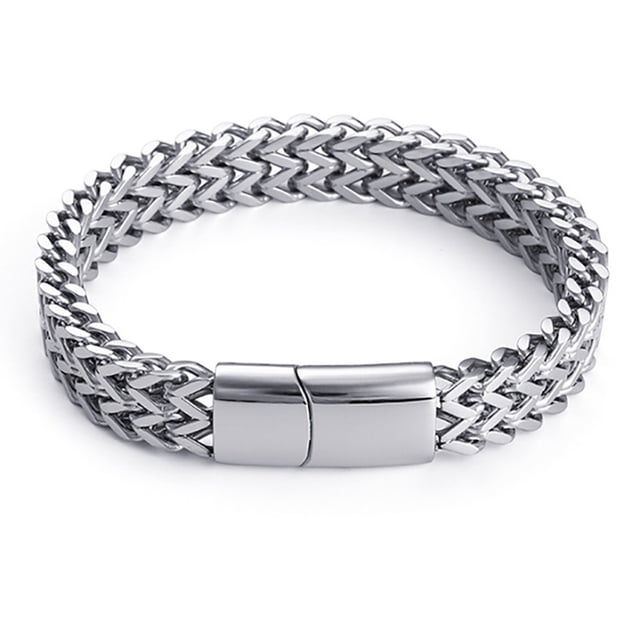 Pulsera de acero inoxidable con eslabones de cadena de doble hilera de 21 cm para hombre