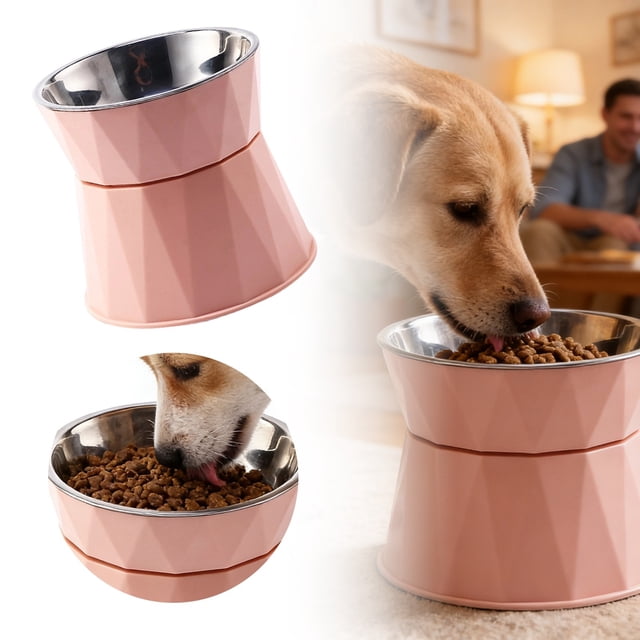 BotaniNest Large Capacity Elevated Stainless Steel Bowl With Triangular Pattern For And Cats