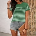thumbnail image 4 of Htigea Womens Striped Short Sleeve Tops Casual Crewneck T Shirt Summer Loose Fit Pullover Tee Army Green XXL, 4 of 6
