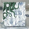 thumbnail image 2 of Green Nautical Octopus Shower Curtain Navy Blue Mermaid Funny Ocean Kraken Shower Curtains for Bathroom Anchor Coastal Map Waterproof Fabric Bath Curtain Decor with Hooks 72x 72, 2 of 6