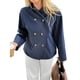 thumbnail image 2 of Gabardina Corta para Mujer, Abrigo Holgado de Larga con Solapa y Doble Botonadura, Ropa de Abrigo de Moda Azul Marino XL, 2 of 7
