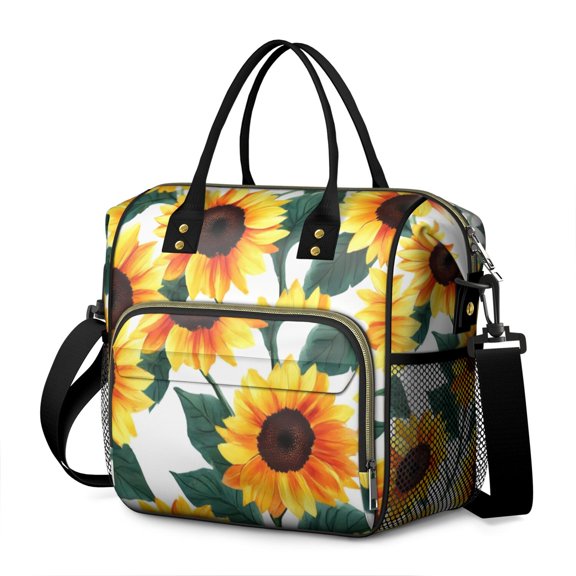 OBREWU Sunflower Pattern Women's Insulated Leakproof Large Lunch Bag, Oxford Cloth