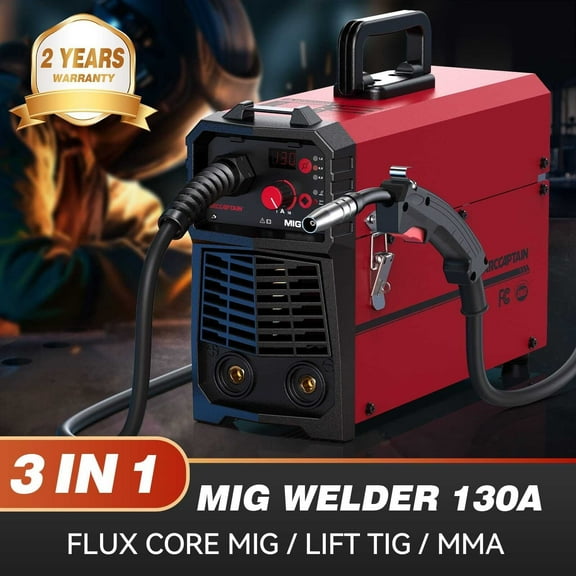 ARCCAPTAIN 3 in 1 MIG Welder Machine, Synergetic 130A Flux Core Wire Feed Welder 110V, MMA/ MIG/ Lift TIG, Portable Welding Machine