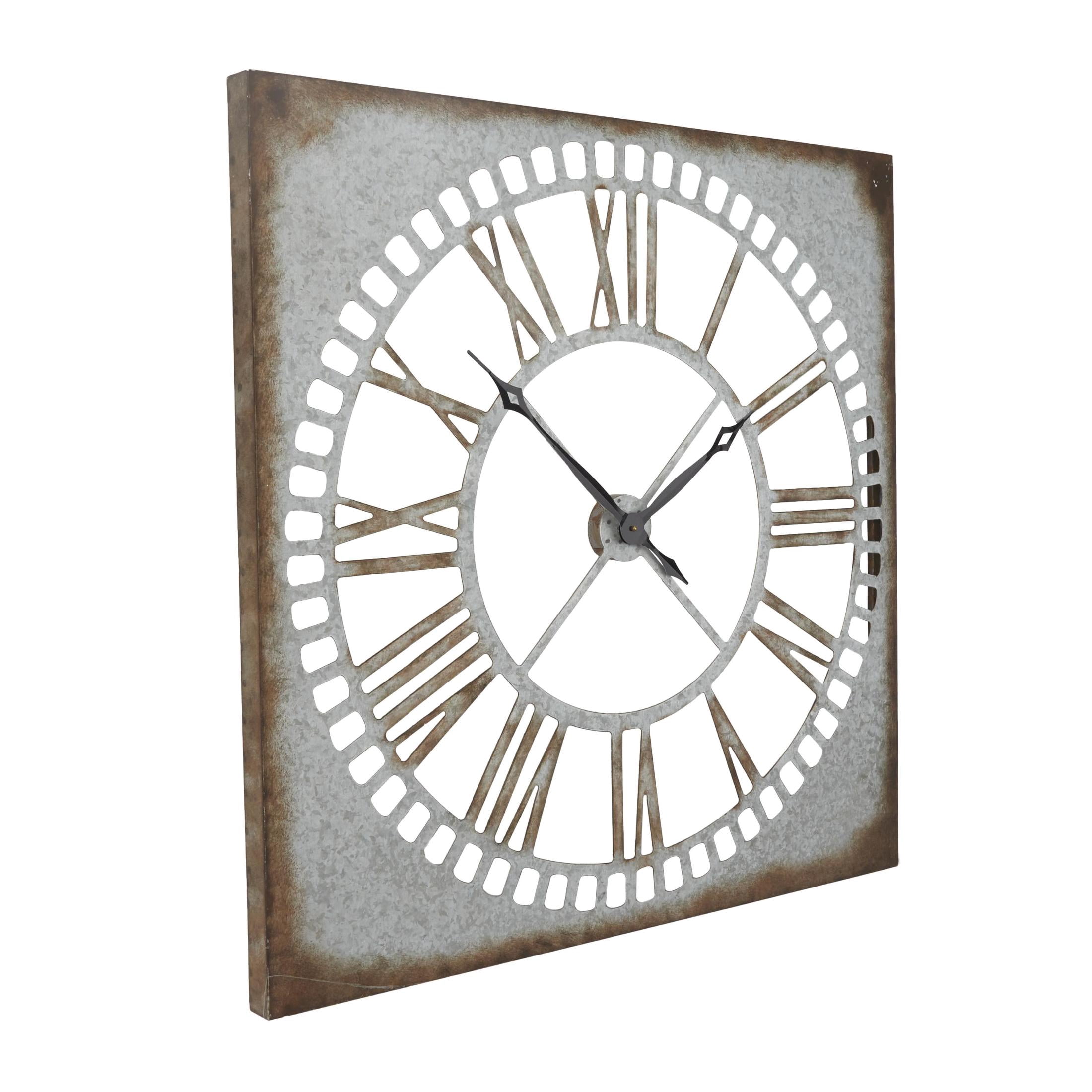 DecMode 36" Gray Metal Cutout Wall Clock with Brown Distressing