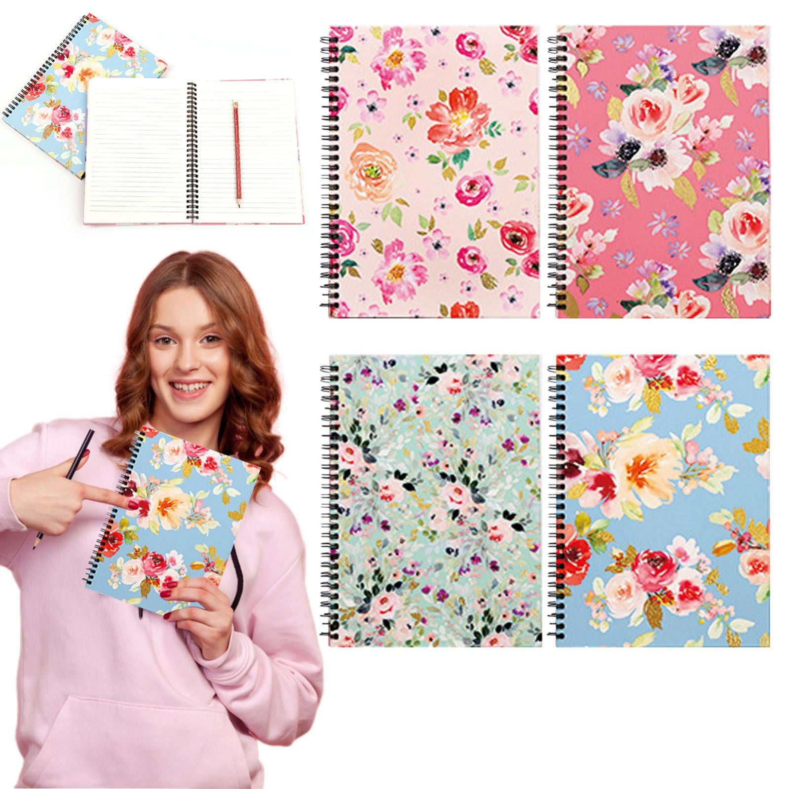 CoreLiving Spiral Notebook, 4 Pcs B5 Hardcover Flower Design Notebooks, Thick Cover 8mm Ruled Line Journal, Assorted 4 Colors for Work & Writing, 80 Sheets/160 Pages Each
