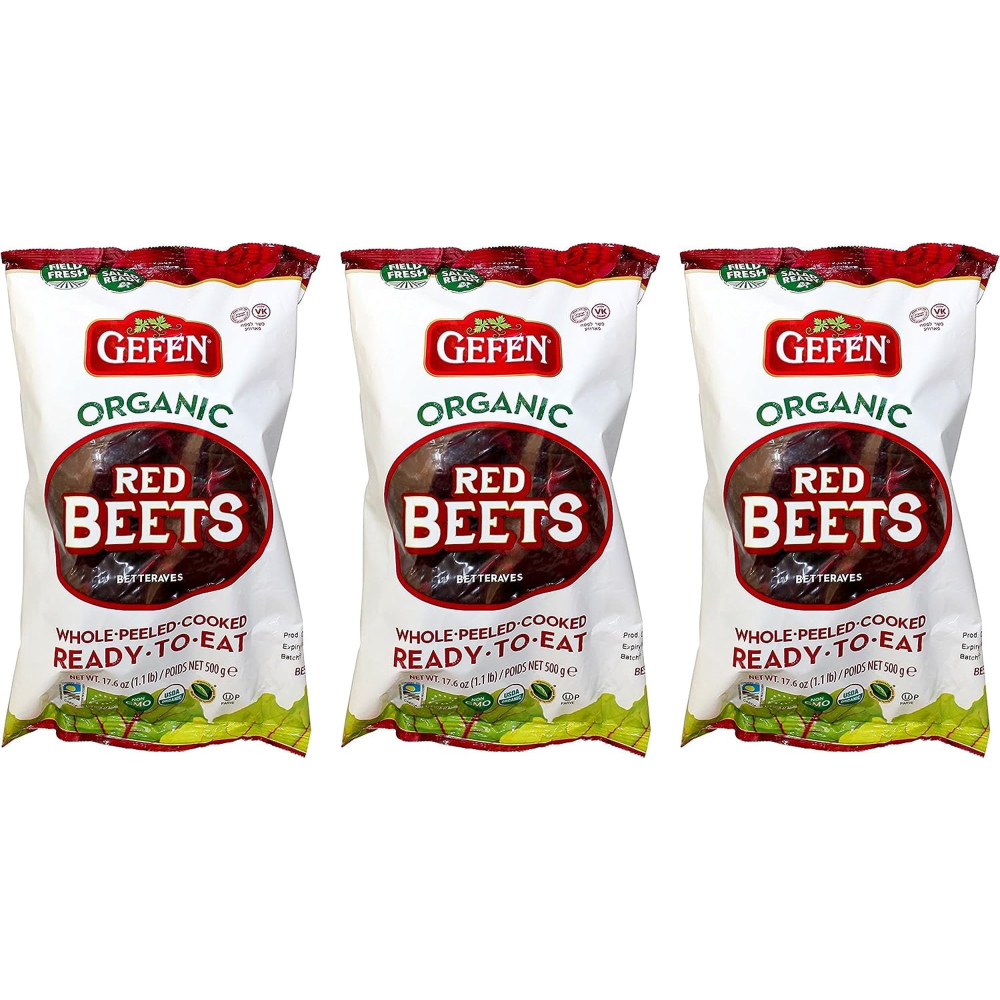 Gefen Organic Red Beets, Whole, Peeled, Cooked & Ready to Eat, 1.1lb 3 Pack