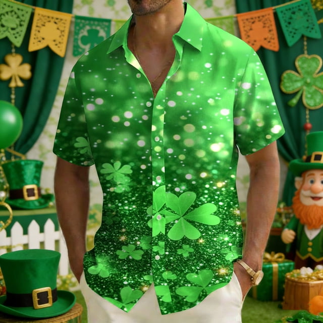 Ceisia Chemise à Manches Courtes Imprimé Trèfle pour Homme Collection / Chemise à Paillettes Ombrées Trèfle Centre de Table Cadeaux