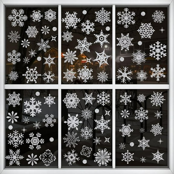 Christmas Window Clings Snowflake Decorations, Glitter Snowflake Window Stickers, Sparkling Winter Wonderland Decorations for Home Christmas Party