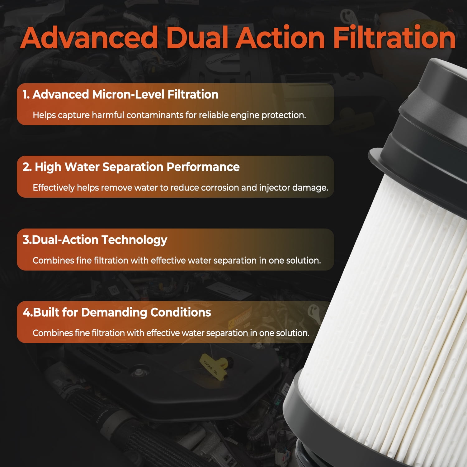 6.7L Cummins Diesel Fuel Filter Water Separator & Oil Filter Kit Compatible with 2025 2026 Dodge Ram 2500 3500 4500 5500 6.7L Cummins Turbo Diesel Engine Replace 68677800AA 68677810AA