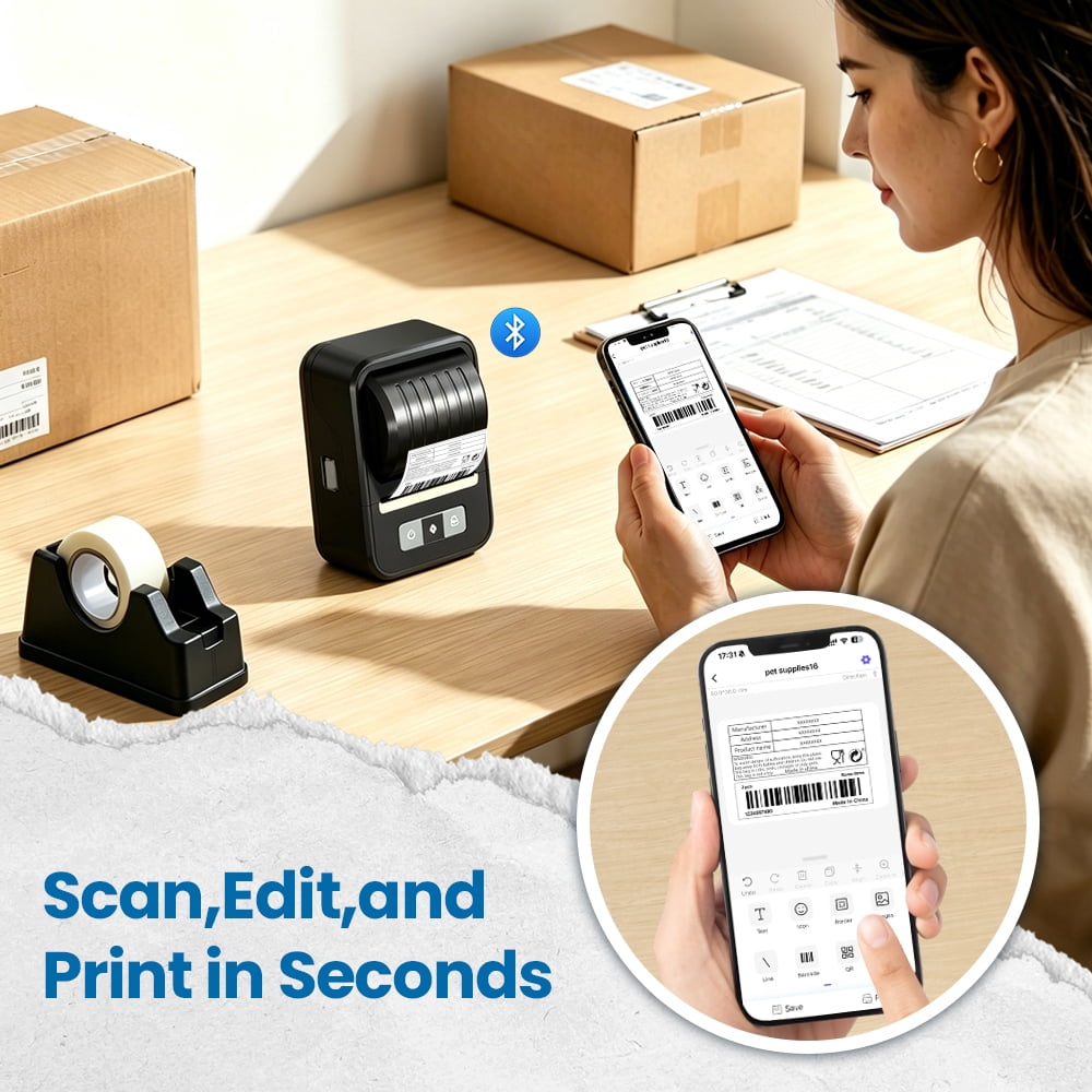 [N20 Label Printer,Thermal Labels] Easy To Use Barcode Label Maker, Portable Thermal Sticker Printer For Small Business, Address, Logo, Clothing, QR Code, Compatible With Phones & PC, 20-50mm Print W