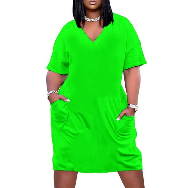 Vestido suelto con bolsillos verde fluorescente neón, vestido morado, vestido de verano, ropa de diario para mujer