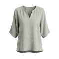 thumbnail image 2 of Bosfbaoi Linen Blouses for Women Notched V Neck 3/4 Batwing Sleeve Loose Casual Tunic Tops, 2 of 8
