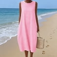 thumbnail image 2 of Maqroz Summer Dresses for Women Gingham Sleeveless Tank Maxi Dress Loose Fit Breathable Cotton Linen Vacation Beach Holiday Sundresses Outdoor Outfits Pink S, 2 of 5