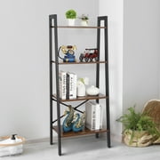 HomGarden Modern Wooden Bookshelf, 4-Tier Ladder Bookcase Storage Rack Accent Furniture, Rustic Brown
