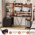 thumbnail image 2 of Reversible Computer Desk with Power Outlets LED Light, Home Office Desk with 2 Drawers, Black, 2 of 7