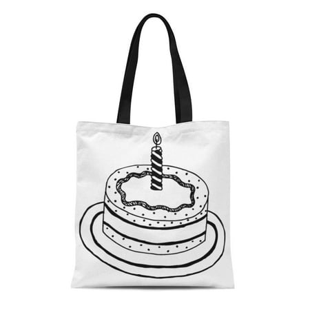 LADDKE Canvas Tote Bag Black and White of Birthday Cake Plain Space Durable Reusable Shopping Shoulder Grocery