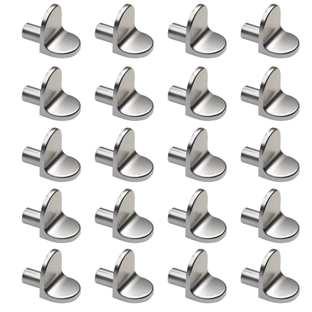 20 tacos para soporte de estante, clavijas, pasadores, tapones de 5 mm, soporte para gabinete en forma de L, plateado