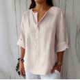 thumbnail image 2 of Endives Linen Shirts For Women Summer Cotton Linen V Neck 3/4 Sleeve Tops Loose Vacation Beach Solid Blouses Tunic Tops, 2 of 4