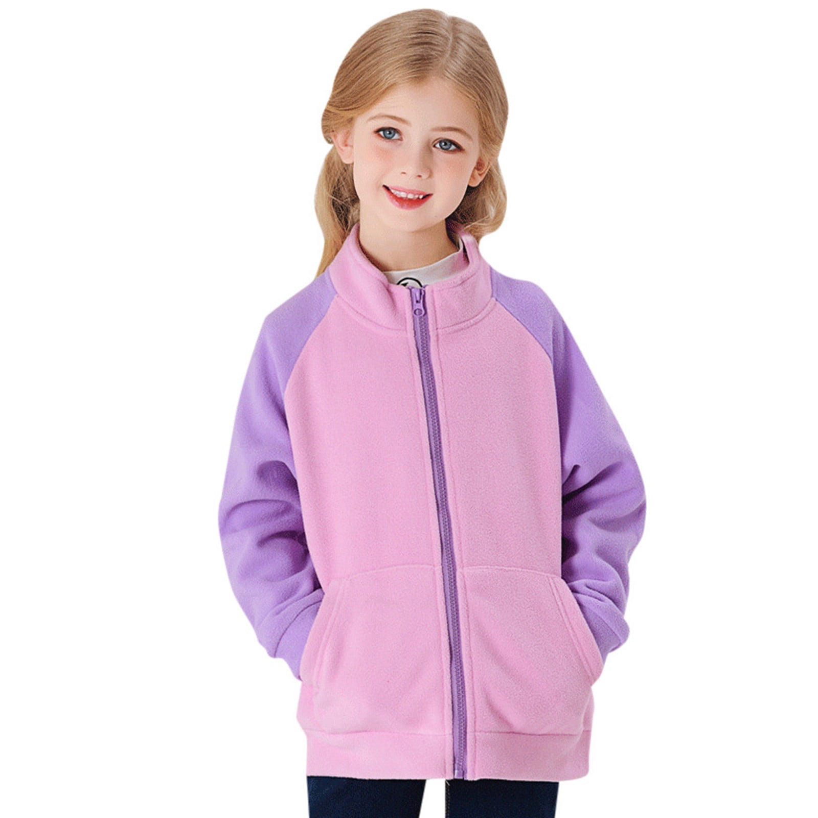 TZEWGL Full Zip Polar Fleece Jacket For Child Long Sleeve Crew Neck Coat For Kids size 8-9T