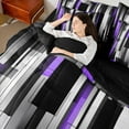 thumbnail image 4 of Manfei Black Purple Gray Bedding Comforter Set 7 Pieces, Modern Gradient Stripe Queen Bedding Sets, Contemporary Geometric Queen Sheet Sets, Luxury Bedroom Decor, 4 of 8