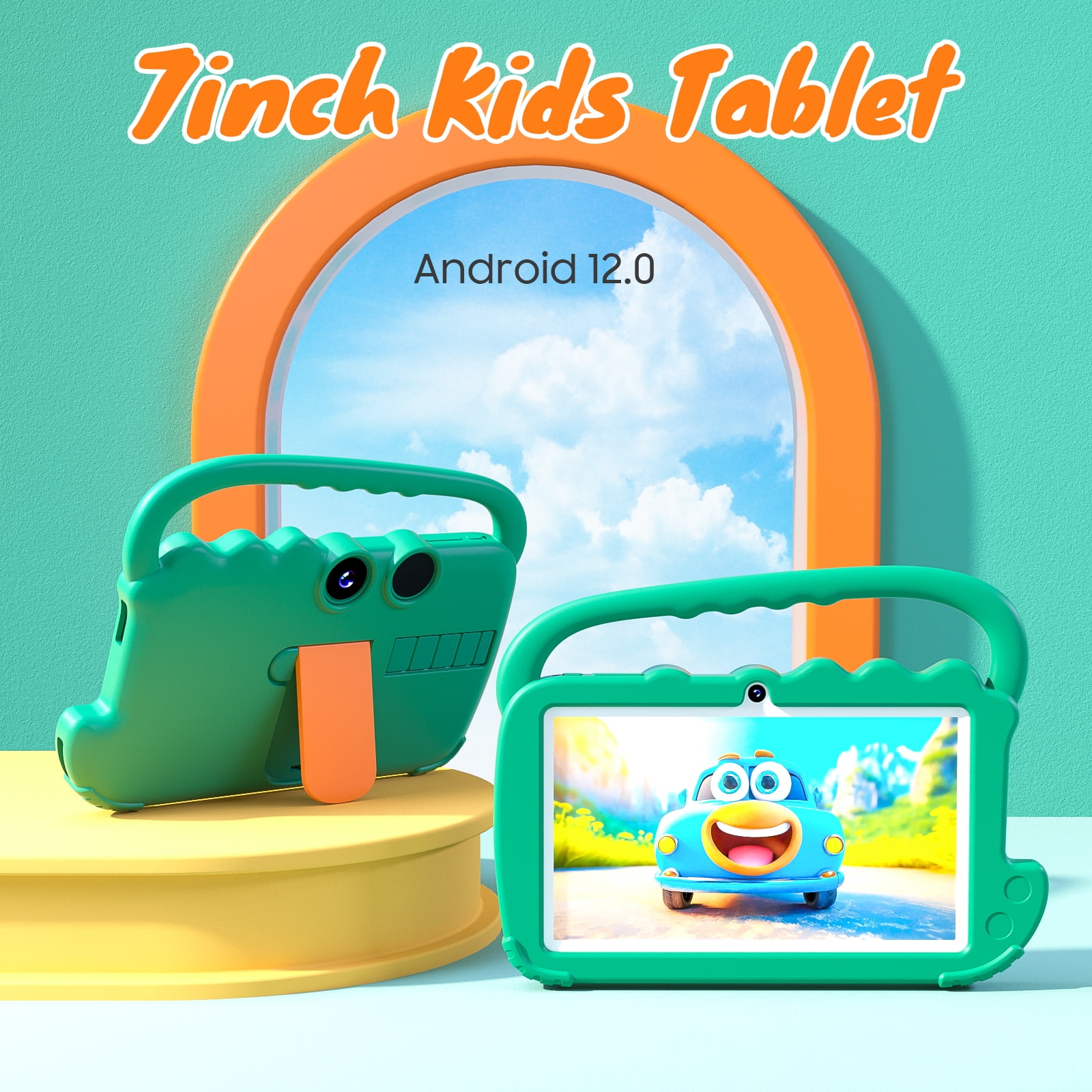2024 Kids 7 inch Tablets,  Android 12 Tablet for Kids, 4GB+32GB ROM+1TB Expand Green
