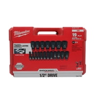 Milwaukee SHOCKWAVE 19-Piece 1/2 in Drive SAE Deep 6-Point Impact Socket Set (49-66-7012) – Forged Steel, Impact-Rated, Stackable Case
