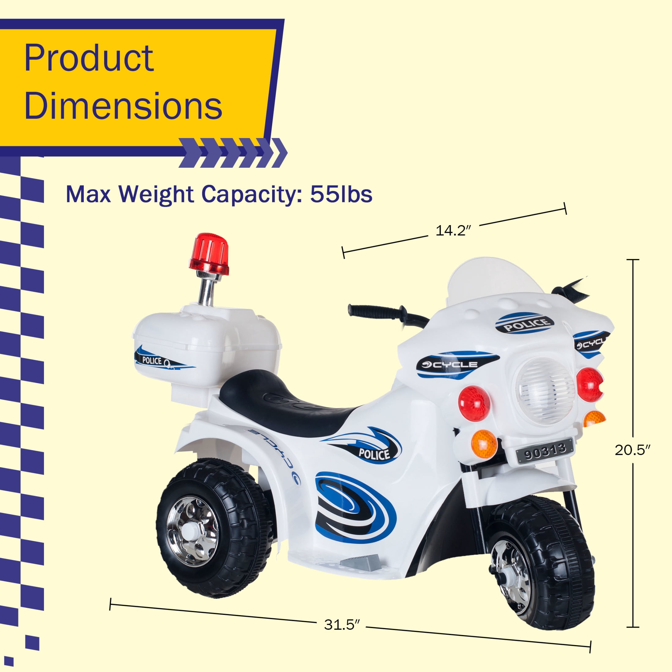 Lil' Rider 3-Wheel Kids Motorcycle with Police Decals - For Ages 3 to 6