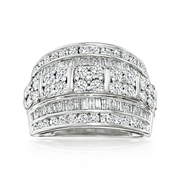 Ross-Simons 2.00 ct. t.w. Round and Baguette Diamond Multi-Row Ring in Sterling Silver, Women's, Adult
