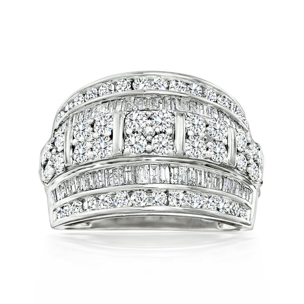 Ross-Simons 2.00 ct. t.w. Round and Baguette Diamond Multi-Row Ring in  Sterling Silver