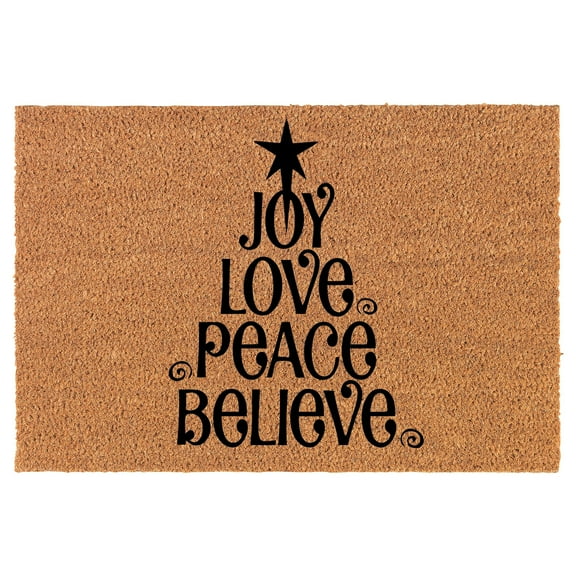 Welcome Doormat Coco Coir Door Mat Joy Love Peace Believe Christmas (24" x 16")