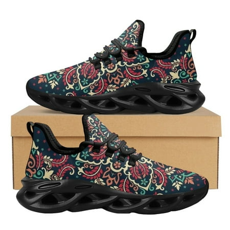 

2024 New Tribal Style Platform Shoes Rectangular Bandana Print Women Mesh Knit Sneakers Lightweight Lace-up Flats