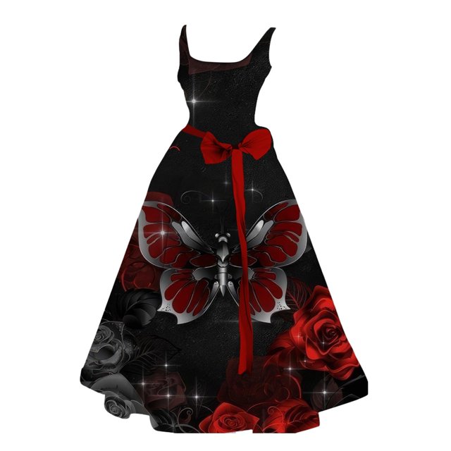 Robe Décontractée pour Femmes Halloween pour Femmes Tunique Évasée Élégante Sans Manches Robe d'Invité de Mariage avec Imprimé