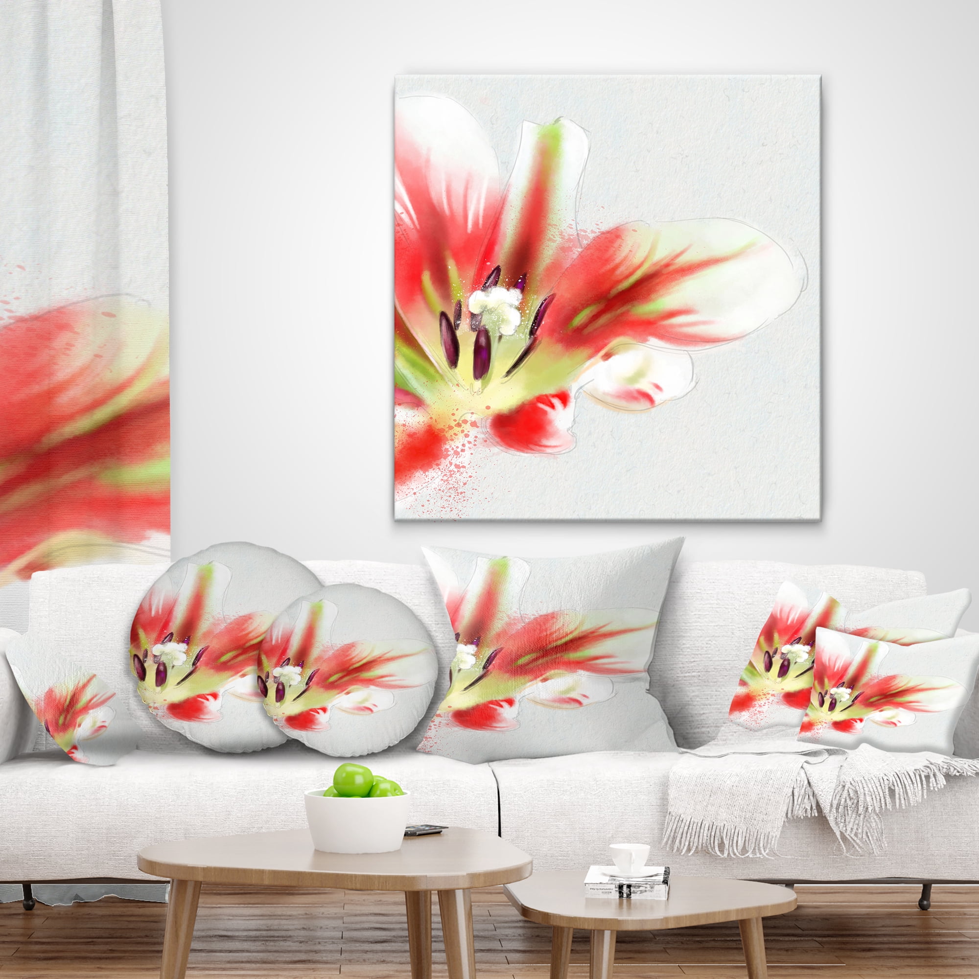Designart Large Watercolor Red Tulip Flower - Floral Throw Pillow - 12x20