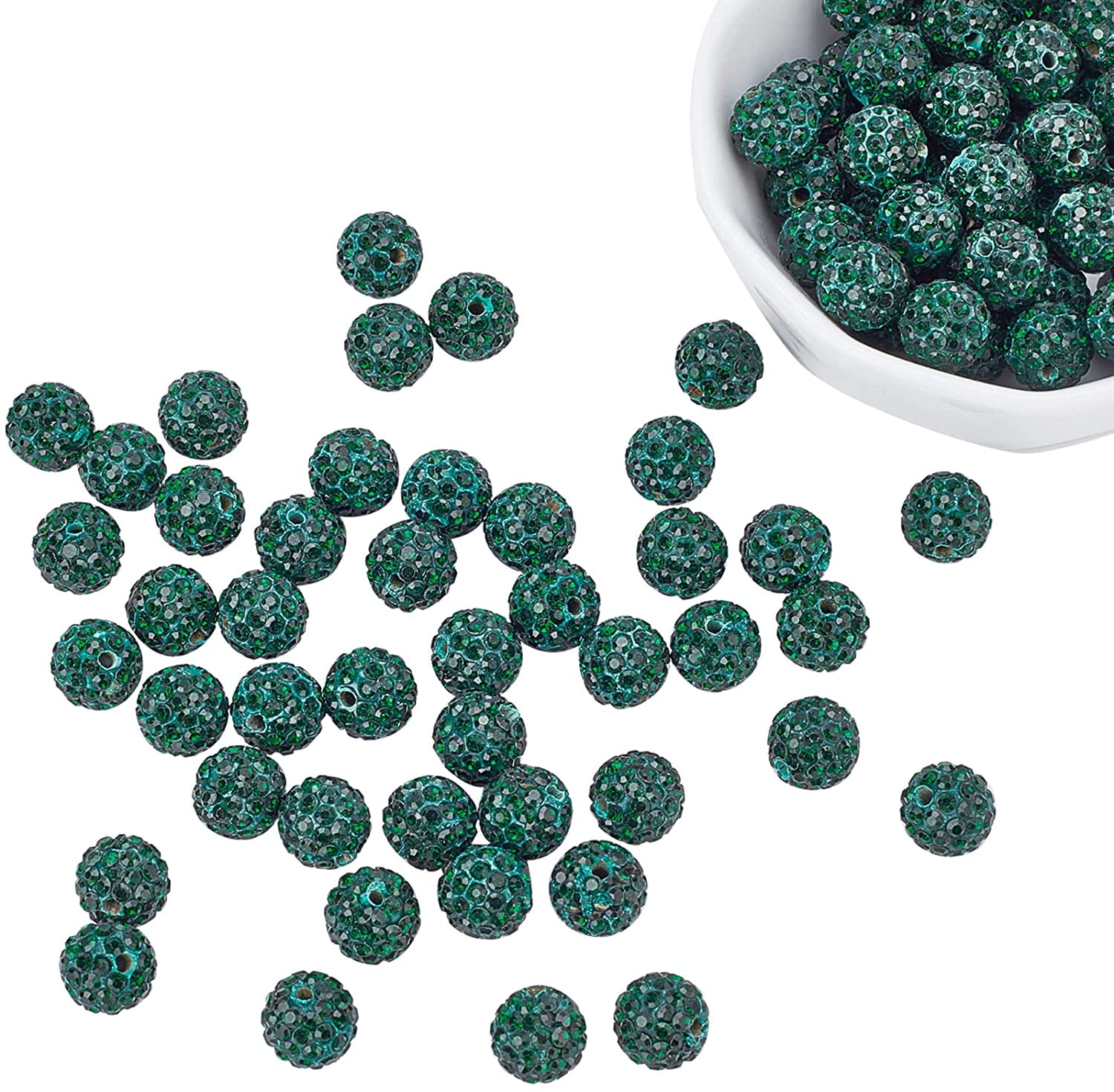 PH PandaHall 100pcs 10mm Dark Red Rhinestone Beads Dark Red Clay Beads  Polymer Crystal Beads Clay Pave Disco Ball Round Diamond