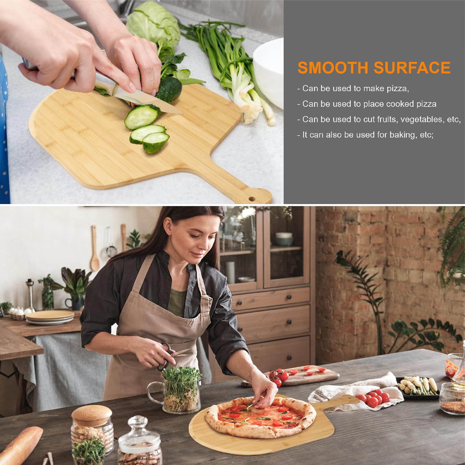 14 inch with grooves - 2 Pizza Peel Set, Double-sided Use Board for Bread Cheese Vegetable Fruits