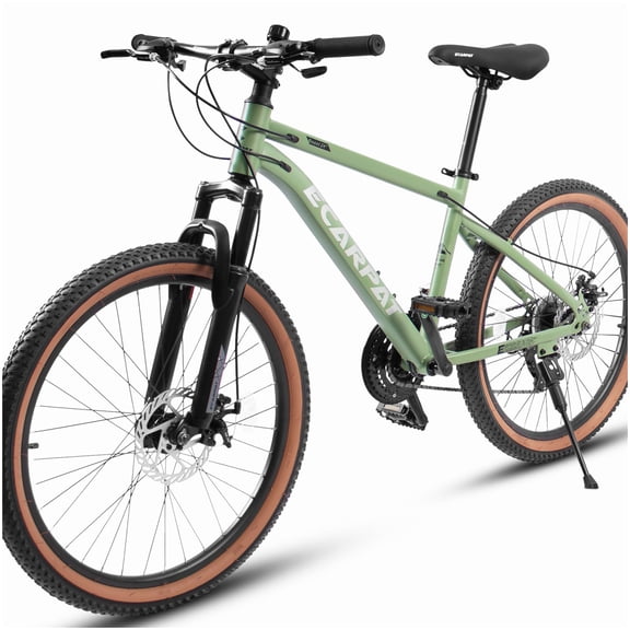 Green Mountain Bike with High Carbon Steel Frame, Disc Brakes, Brown Edge Tires, Classic Commuter Style