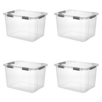 Sterilite Large HingeLID Storage Bin, 80 Quart Clear Plastic Storage Container with Latch Lid and Comfort Grip, Dark Gray, 4 Pack