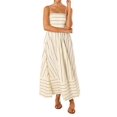 thumbnail image 3 of Robe Maxi à Rayures pour Femme, Dos Smocké, Bretelles Spaghetti, Découpes, Fluide, Évasée, Longue, Abricot, TG, 3 of 8