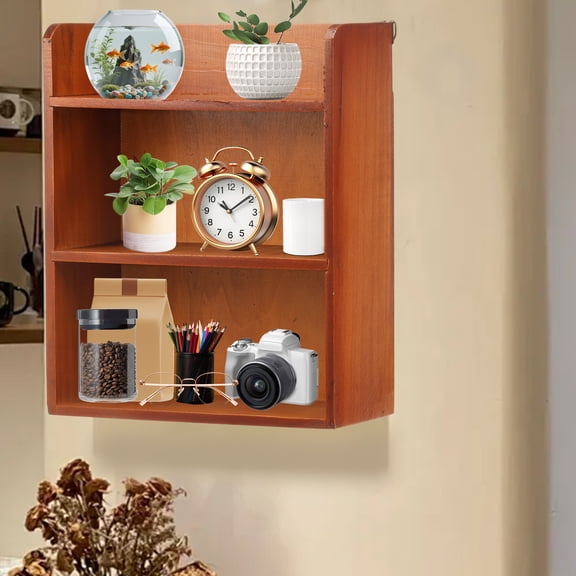Ikoopy 3 Tier Wood Desktop Storage Shelf Decorative Open Style Wall Hanging Display Shelf for Kitchen Office Living Room