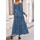 thumbnail image 2 of Vestido PRETTYGARDEN 2025 Otoño Manga Larga Fruncido Maxi Azul Oscuro S, 2 of 8